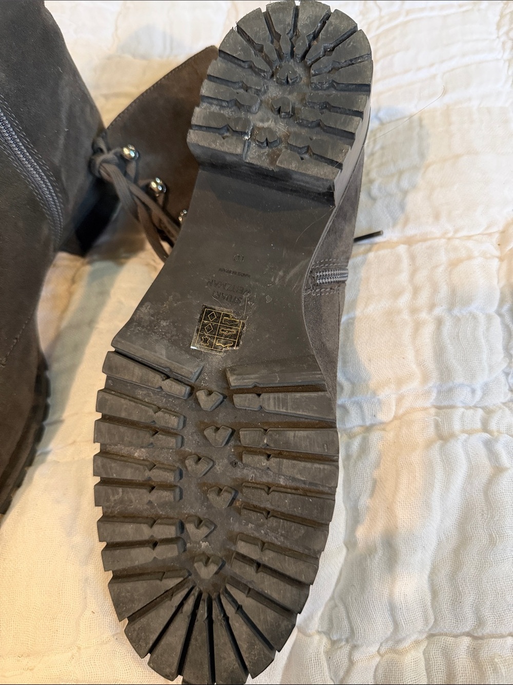 Stuart Weitzman Dark Grey Suede Lace-Up Combat Boots - Picture 4 of 4